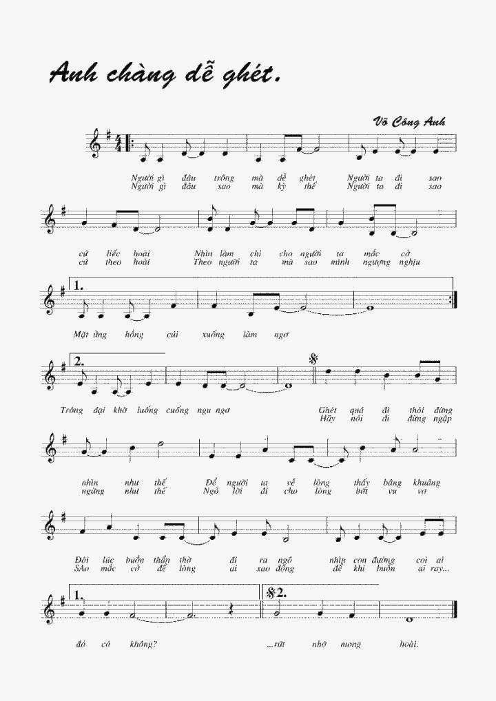 Sheet nhạc Anh Chàng Dễ Ghét